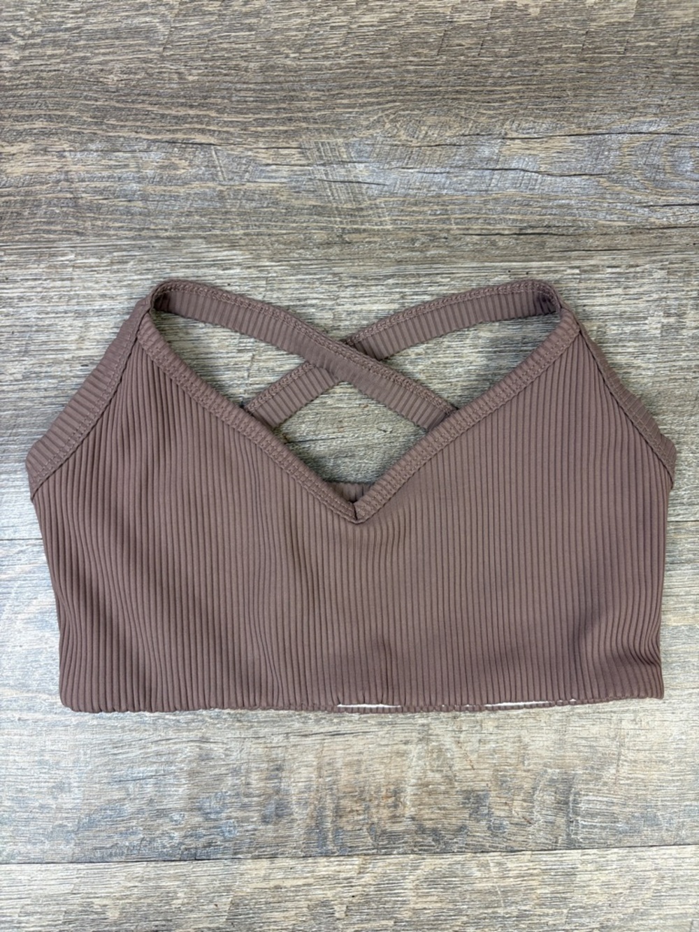 Year of Ours Ribbed Sports Bra Brown Criss Cross Back Stretch Small
